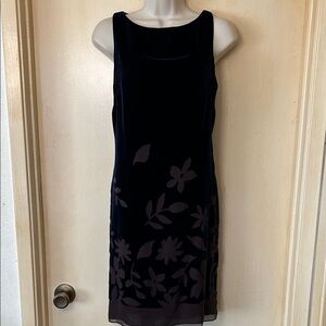 Liz Claiborne Navy Burnout Velvet Floral Midi Dress size 6